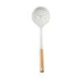 Silicone slotted spoon with wooden handle white kitchen cooking utensil nonstick safe tool - Skimmer