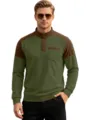 Mens waffle knit color block henley shirt long sleeve casual pullover with pocket - S / Tops / Army Green