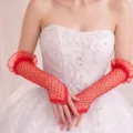 Rote Braut Fischnetz fingerlose Handschuhe transparente Spitzen Ärmel Party Performance - Einheitsgröße / Finger-Loop-Stil / Rot