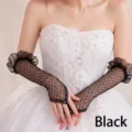 Schwarze spitze fingerlose braut handschuhe netz hochzeit party elegante damen ärmel accessoire - Einheitsgröße / Finger-Loop-Stil / Schwarz