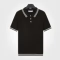 Polo à manches courtes en tricot pour homme avec col rayé contrasté style vintage. - M / Hauts / Café Foncé