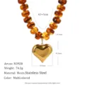 Collar de dije de corazón chapado en oro de 18k de acero inoxidable con cuentas de resina. - Colgante Corazón (N3928) / 41+5cm / Multicolor