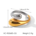 Anello aperto bicolore in acciaio inossidabile dal design moderno a goccia, gioiello chic. - Stile Design a Goccia d'Acqua Bicolore Fluido (HC-R30685-GS)