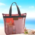 Rosa Netz Strandtasche Reißverschluss Aufbewahrungstasche für Outdoor Schwimmen Toilettenartikel - 30*9.5*28CM / Rosa