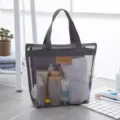 Graue Mesh-Kulturbeutel Aufbewahrungstasche, tragbare Strandtasche mit Reissverschlussgriffen. - 30*9.5*28CM / Grau