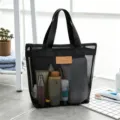 Schwarze Netztasche Strandtasche Reise Kosmetiktasche Kulturbeutel mit Reissverschluss. - 30*9.5*28CM / Schwarz