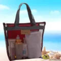 Netz Strandtasche tragbar Reise Kulturbeutel wasserdicht Outdoor Schwimmen Aufbewahrungstasche - 30x9.5x28cm / Burgunderrot