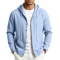 Chemise décontractée à manches longues en lin et capuche bleu clair variante plage homme. - S / Hauts / Bleu clair