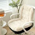 Fluffy plush office chair cushion warm soft backrest seat pad for comfortable seating home decor - Non-Heated / Off White