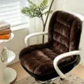 Plush office chair cushion, brown thick warm seat and backrest cover for winter comfortable work. - Non-Heated / Dark Brown