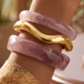 Chic acrylic resin and wavy gold bangle set, stylish stacking bracelets for daily women. - Resin Bangle Set (6825104)