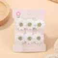 Cute white daisy hair clips set, fabric floral side clips for girls women fashion hair accessories. - Style 2A-8 / 2 Pcs/Set / White (Green Center)