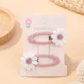 Cute pink daisy hair clips set for girls, fabric floral side clips, sweet hair accessories variant. - Style 2A-9 / 2 Pcs/Set / Pink