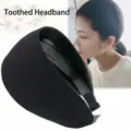 Schwarzer breiter Haarreif mit Zähnen Damen Strick Antirutsch Haarband Herbst Winter Accessoires - Schwarz Vertikal Gestreift