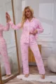 Pink long sleeve pajama set with cute bow heart print for women comfortable loungewear details - S / Top And Bottom / Pink Bow Print