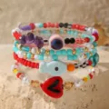 Colorful beaded bracelet set summer beach vacation style crystal pearl stackable jewelry detail - Vacation Style Multicolor Beaded Layered Style (ZJ16982)