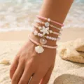 Summer beach star shell pearl beaded bracelet set for women, elastic layered wrist jewelry. - Starfish Shell Pearl Layered Style (ZJ16420)