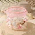 Summer beach starfish shell pearl layered bracelet set for women bohemian vacation jewelry - Pink Shell Starfish Pearl Layered Style (ZJ16846)