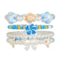 Summer beach style beaded bracelet set with cute sea turtle starfish pearl and bow design. - Turtle Blue Flower Pearl Layered Style (ZJ14649)