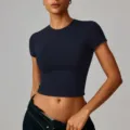 Camiseta Deportiva Corta y Slim de Secado Rápido Azul Marino Mujer Manga Corta Fitness Yoga - S / Tops / Gris Hierro