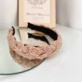 Diadema de punto ancha para mujer accesorio de pelo de invierno caqui elegante - Beige
