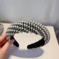 Diadema ancha con perlas y cuentas plateadas, elegante aro para el pelo de mujer y niña. - Blanco Perlado