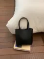 Black leather small tote bag stylish minimalist casual commuter shoulder handbag for women - Black without Pendant