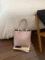 Chic pink leather small tote bag for women, stylish minimalist shoulder handbag for daily use. - Pink Without Pendant