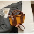 Chic femmes contraste toile mini sac à main rétro décontracté fourre-tout bandoulière - Blanc Cassé