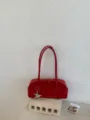 Minimalist red shoulder bag for women, stylish underarm tote bag with star pendant. - With Charm / Red