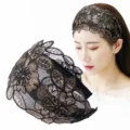 Ethnic embroidered wide lace headband for women, stylish champagne hair hoop with teeth. - Champagne Gold Silk Embroidered Floral Ethnic Headband