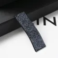 Sparkling dark rhinestone rectangular hair clip, elegant side hair pin for women fashion. - Rectangular - Navy Rhinestone