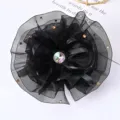 Black mesh rhinestone flower hair claw clip elegant ethnic hair accessories for daily wear - Black
