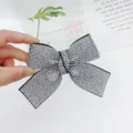 Korean sparkling rhinestone bow hair clip elegant crystal barrette hair accessory for women - Silver White Long Tail Bow Spring Top Clip