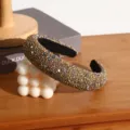 European and American popular rhinestone headband, colorful beaded high crown fashion hair hoop. - Matte Gold
