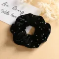 Black velvet hair scrunchie with sparkling rhinestones, elegant hair accessory for women. - Baby's Breath Style