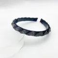 Black rhinestone headband sparkling crystal hair hoop detail view for women daily party accessory - 2-Strand Braided Headband / Premium Grey