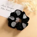 Black velvet hair scrunchie with sparkling rhinestones, elegant hair accessory for women. - Circle Pattern Style