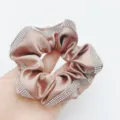 Satin rhinestone hair scrunchie shimmering luxury hair tie elegant ponytail holder for women. - Champagne