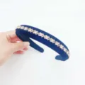 Elegant navy blue velvet headband adorned with sparkling rhinestone crystals for women luxury. - Champagne Rhinestone Black Velvet Headband
