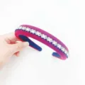 Pink Velvet Rhinestone Headband Luxury Crystal Hair Hoop Designer Style Hair Accessory - Silver White Rhinestone Red Velvet Headband