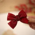 Exquisite red rhinestone bow hair clip detail shot, sparkling crystal hair accessory for women. - Cross Knot Hair Clip / Red