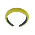 Detailed view of yellow rhinestone padded headband, sparkling crystal high crown hair hoop. - Yellow