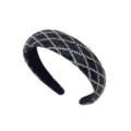 Black crystal padded headband baroque rhinestone hair hoop vintage luxury women hair accessories - Black and White Diamond Grid