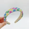 Detailed close-up view of the colorful crystal rhinestone padded headband, sparkling texture. - Colorful Checkerboard