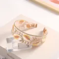 Embroidered mesh headband wide hair hoop luxury gold sequin floral hair accessory - Pink-Yellow Feather Embroidered Headband