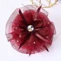 Burgundy mesh rhinestone flower hair claw clip, elegant crystal design variant for women. - Burgundy