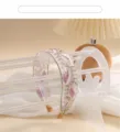 Elegant Embroidered Headband Floral Wide Hair Hoop Women Hair Accessories Beige - Light Pink Feather Embroidered Headband