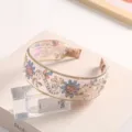 Luxury embroidered wide headband with exquisite floral mesh and gold trim for elegant women. - Light Blue Sunflower Embroidered Headband