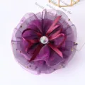 Purple mesh hair claw clip with rhinestones and ribbon bow elegance floral hair accessory for women - Light Purple